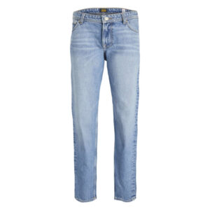 jack jones jean en coton bleu ciel delave a coupe droite avec 5 poches et surpiqures beiges 2