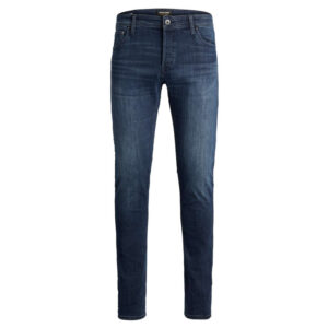jack jones jean slim bleu delave en coton melange avec 5 poches et rivets metalliques