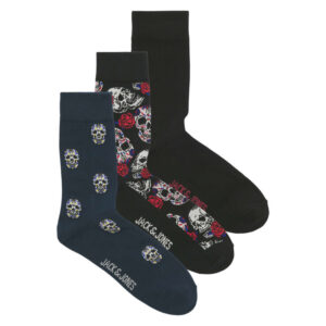 jack jones lot de 3 paires de chaussettes noires avec des motifs et une coupe haute