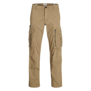 jack jones pantalon cargo en coton melange beige uni avec une coupe droite