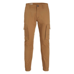 jack jones pantalon cargo paul flake camel uni en coton melange avec une coupe droite