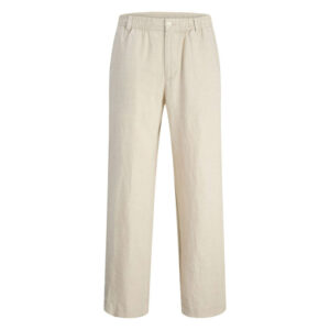 jack jones pantalon chino beige en lin pourvu d une taille elastiquee froncee