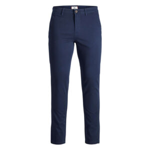 jack jones pantalon chino en coton marine uni coupe slim et poches droites a l arriere