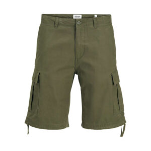 jack jones short cargo en coton kaki uni avec une coupe droite et des passants