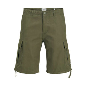jack jones short cargo en coton kaki uni avec une coupe droite et des poches