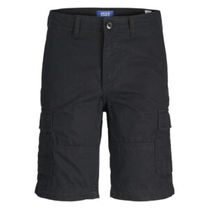 jack jones short cargo en coton noir monochrome a coupe droite avec 6 poches