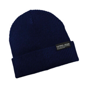 kaporal bonnet marine uni en tissu cotele et a revers avec une etiquette cousue