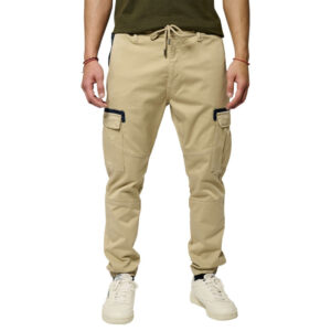 kaporal cargo en coton beige uni a coupe regular fit avec un cordon a nouer a la taille