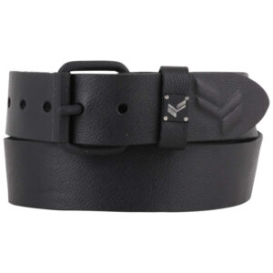 kaporal ceinture en cuir de vache noire unie avec passant avec logo de la marque 2