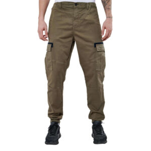 kaporal pantalon cargo malki en coton kaki uni a coupe slim et taille intermediaire