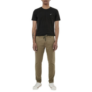 kaporal pantalon chino irwix kaki uni en coton a coupe slim avec cordon de serrage