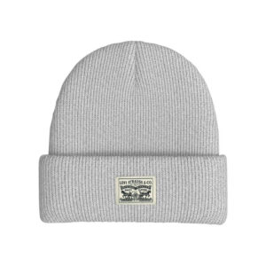 levi s acc bonnet en coton gris uni avec large revers et logo de la marque a l avant