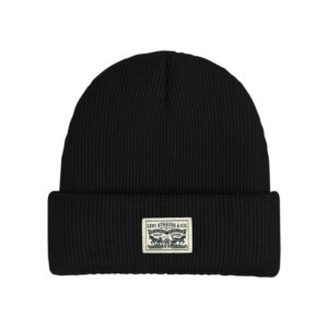 levi s acc bonnet en coton noir uni avec large revers et logo de la marque a l avant