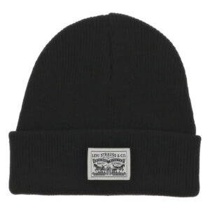 levi s acc bonnet en coton noir uni avec marque sur le revers maille en tricot simple