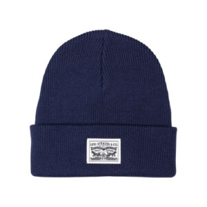 levi s acc bonnet marine uni en coton avec large revers et logo de la marque a l avant