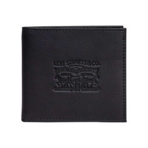 levi s acc portefeuille noir uni en cuir avec logos de la marques et multiples rangements