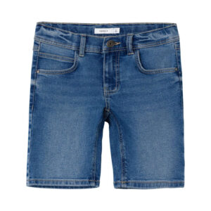 name it short en coton melange indigo uni avec 5 poches et une coupe droite 2