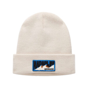 napapijri bonnet ecru en maille fine avec patch iconique brode sur le revers