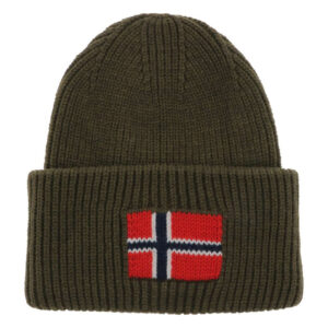 napapijri bonnet kaki en maille tricotee avec un large revers et logo