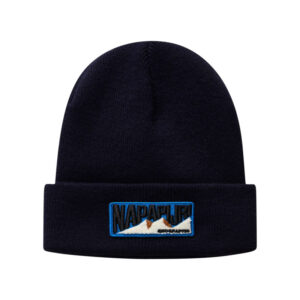 napapijri bonnet marine en maille fine avec patch iconique brode sur le revers