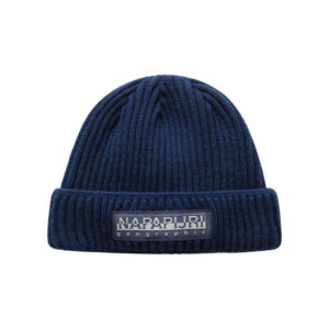 napapijri bonnet marine en maille tricotee avec nom de la marque brode