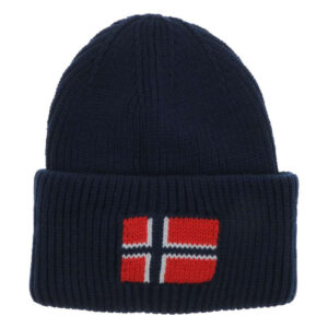 napapijri bonnet marine en maille tricotee avec un large revers et logo