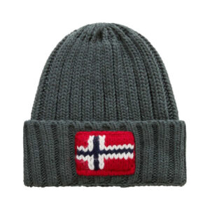 napapijri bonnet vert en maille cotelee avec revers haut et drapeau norvegien
