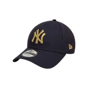 new era casquette strapback en coton bleue marine unie avec le logo or en relief