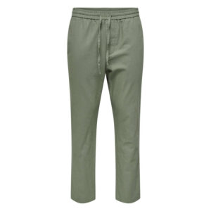 only sons pantalon chino crop en coton et lin melange vert tilleul uni avec une coupe slim