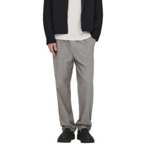 only sons pantalon en coton et lin melange taupe uni pourvu d une coupe loose