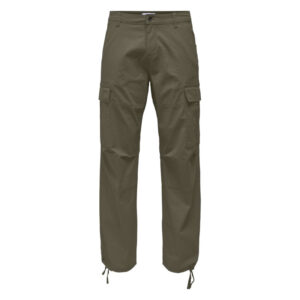 only sons pantalon en coton melange kaki uni avec des poches et une coupe droite 4