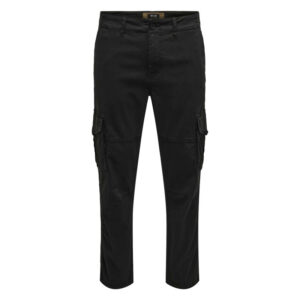 only sons pantalon en coton melange noir uni avec une coupe droite et des passants