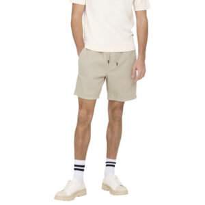 only sons short jogging ecru uni en coton avec une coupe droite et revetement en velours