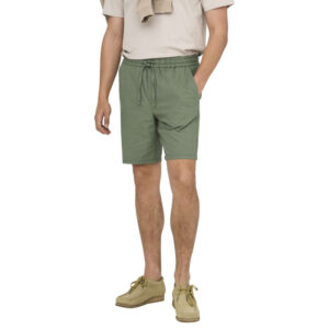 only sons short vert uni en coton et lin melange avec une coupe droite