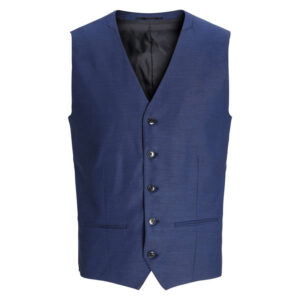 premium by jack jones gilet de costume en laine melangee bleu avec un col v et une coupe slim