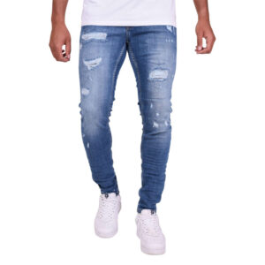 project x jean bleu en coton effet delave avec une coupe slim et une taille intermediaire