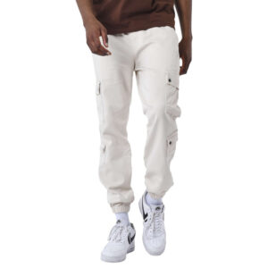 project x pantalon cargo ecru uni a coupe slim avec 4 poches a rabat et logo brode 4
