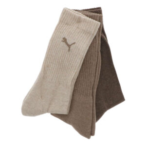 puma lot de 3 paires de chaussettes hautes marron en coton melange avec logo imprime