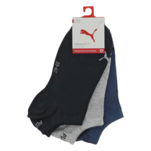 puma lot de 3 paires de socquettes tricolores unies avec le logo en petit 2