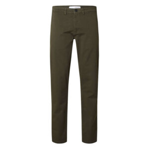 selected homme pantalon chino miles en coton biologique kaki uni a coupe slim