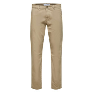 selected homme pantalon chino new miles en coton biologique melange beige uni a coupe slim