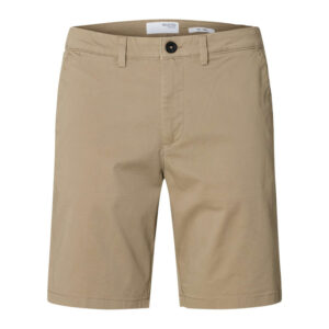 selected homme short chino en coton biologique beige uni avec une coupe droite 2