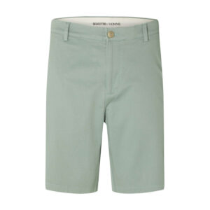 selected homme short chino en coton vert uni avec une coupe droite et une fermeture zippee