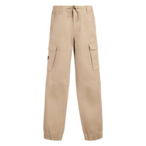 teddy smith pantalon cargo en coton beige uni a coupe regular fit et taille elastiquee
