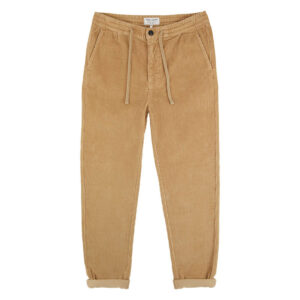 teddy smith pantalon en coton beige en velours cotele a coupe regular fit avec des liens