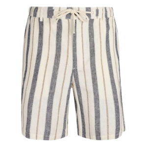 teddy smith short en lin et coton beige orne d un motif a rayures verticales