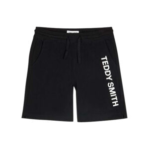 teddy smith short jogging en coton noir uni a coupe droite et a taille elastiquee 2