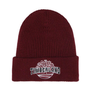 timberland bonnet en coton bordeaux uni avec le nom de la marque et un revers