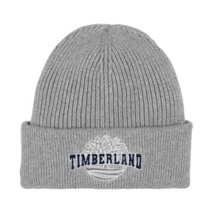timberland bonnet en coton gris clair uni avec un revers et nom de la marque