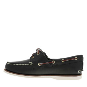 timberland mocassins en cuir bleus a semelle plate avec des oeillets dores sur le pourtour